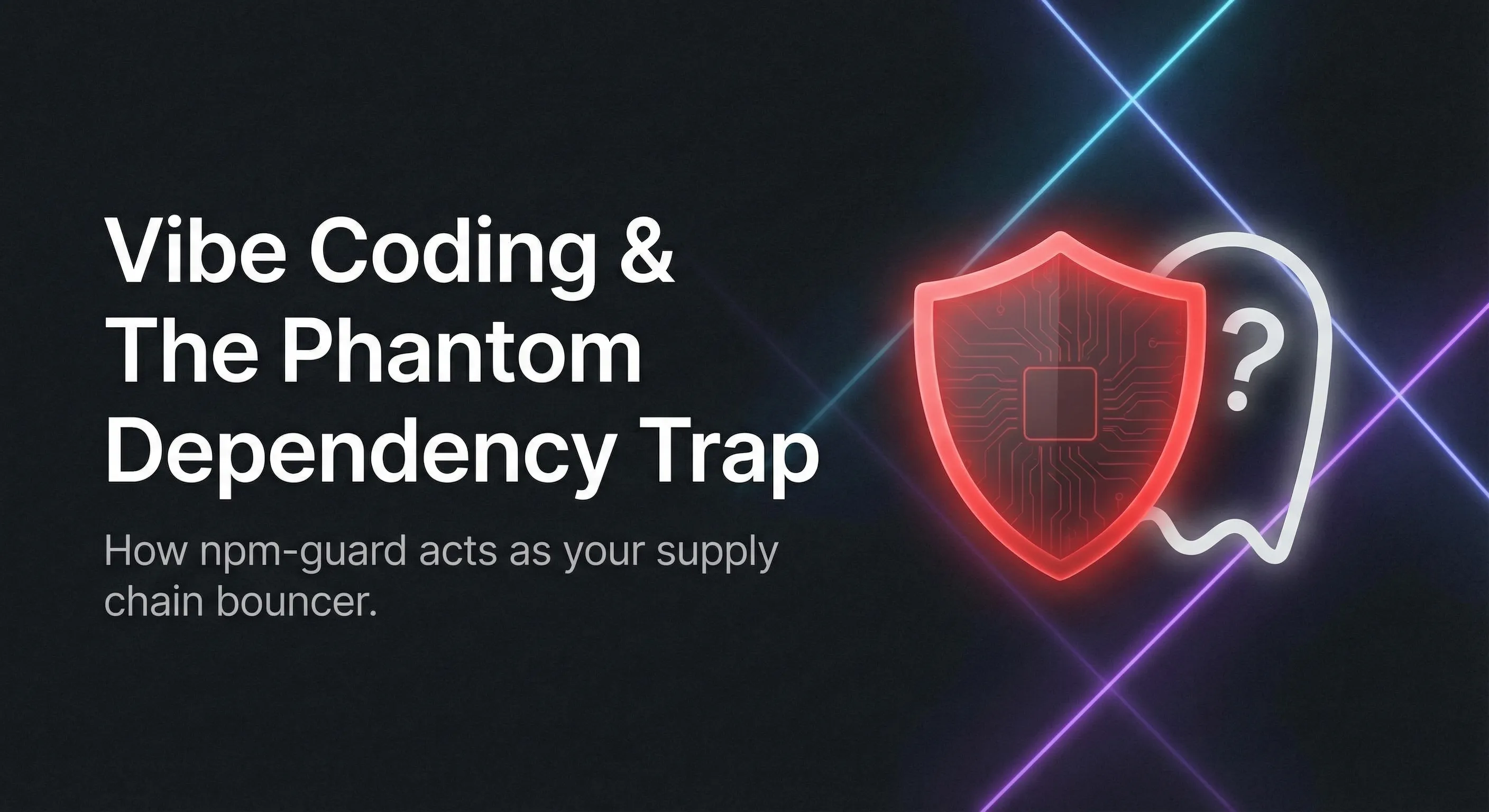 A minimalist 3D illustration featuring a glowing green digital barrier acting as a shield. It is physically blocking a jagged, red, chaotic data block (representing malware) from entering a clean, organized stream of blue code lines. The background is a sleek, dark tech texture.